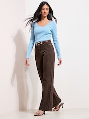 Friends Like These Blue Long Sleeve Rib Scoop Neck Top - Image 4 of 5