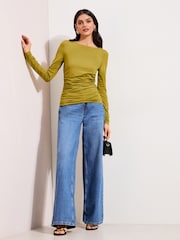 Olive Grønn - Friends Like These Dobbeltlags Ruched Topp - Bilde 3 av 4