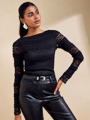 Friends Like These Black All Over Lace Top - Image 4 of 5