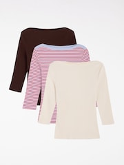 Friends Like These Multi 3/4 Sleeve Ribbed Boat Neck T-Shirts 3 Pack - Image 1 of 5