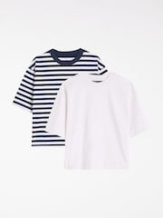 Friends Like These Stripe & Ivory Heavyweight Boxy T-Shirts 2 Pack - Image 1 of 4