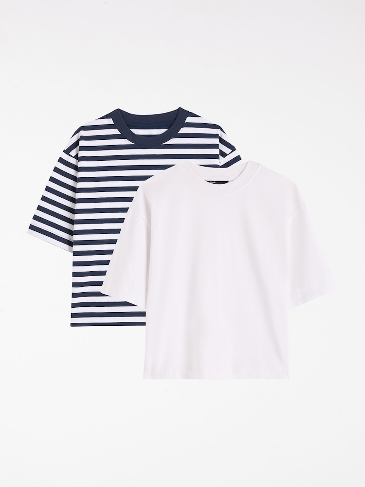 Friends Like These Stripe & Ivory Heavyweight Boxy T-Shirts 2 Pack - Image 1 of 4