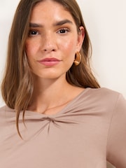 Friends Like These Taupe Twist Neck Detail Top - Image 3 of 5