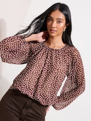 Friends Like These Brown Spot Mesh Print Top - Image 1 of 4