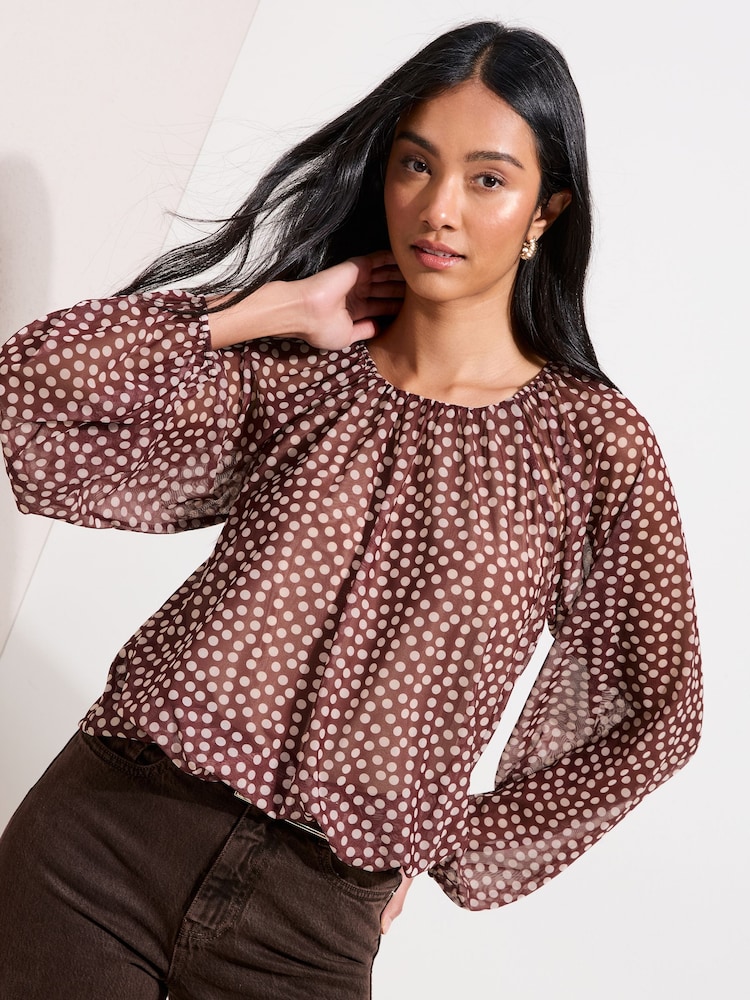 Friends Like These Brown Spot Mesh Print Top - Image 1 of 4