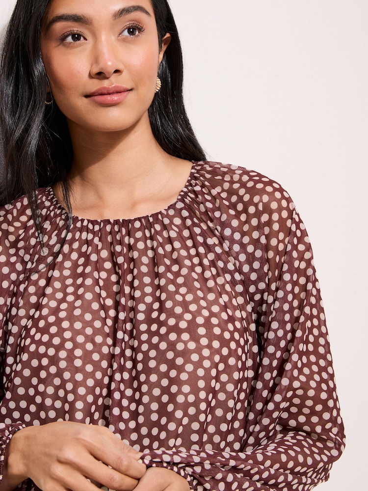 Friends Like These Brown Spot Mesh Print Top - Image 2 of 4