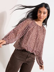 Friends Like These Brown Spot Mesh Print Top - Image 3 of 4