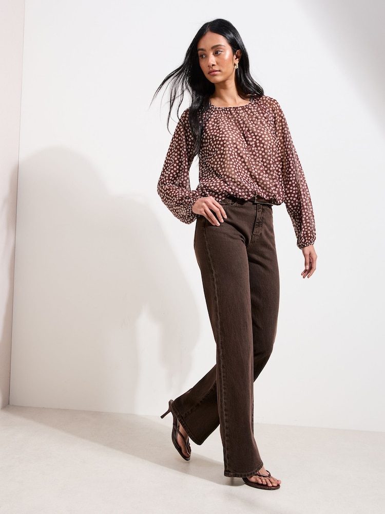 Friends Like These Brown Spot Mesh Print Top - Image 4 of 4