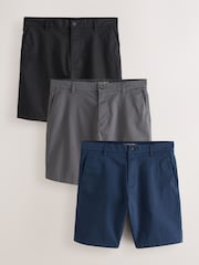 Black/Ink Blue/Charcoal Straight Fit Stretch Chino Shorts 3 Pack - Image 1 of 12