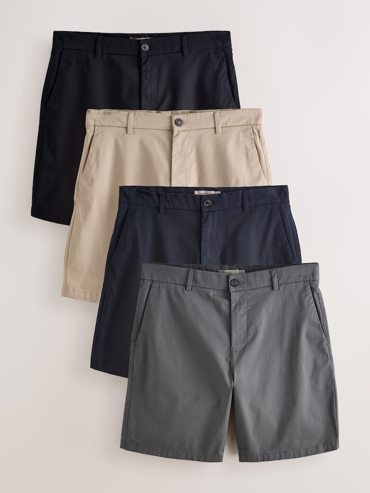 Navy/Stone/Light Grey/Charcoal Relaxed Fit Stretch Chino Shorts 4 Pack - Image 1 of 12