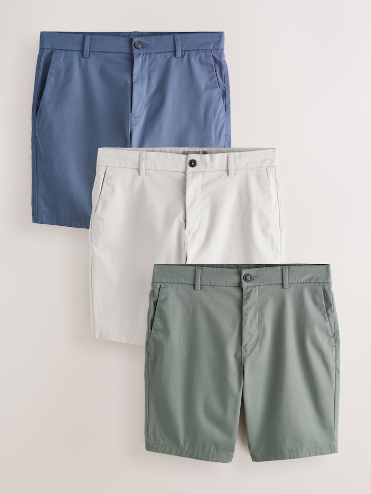 Black/Blue/Sage Slim Fit Stretch Chino Shorts 3 Pack - Image 1 of 10