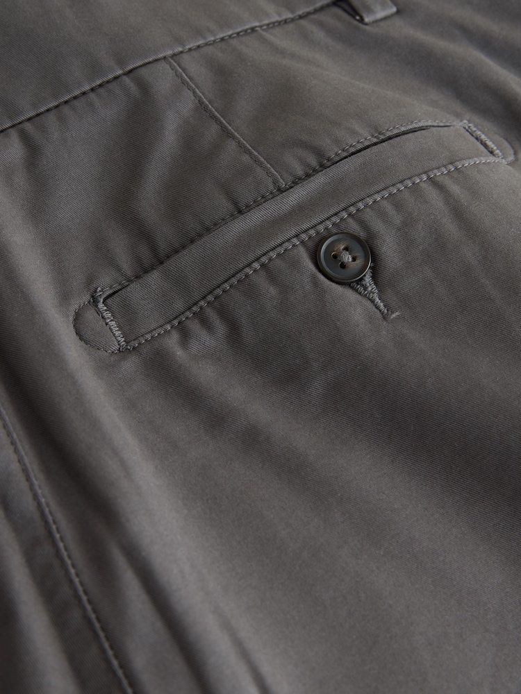 Темно-серый - Прямой крой - Стретчевые шорты чинос - Изображение 8 8