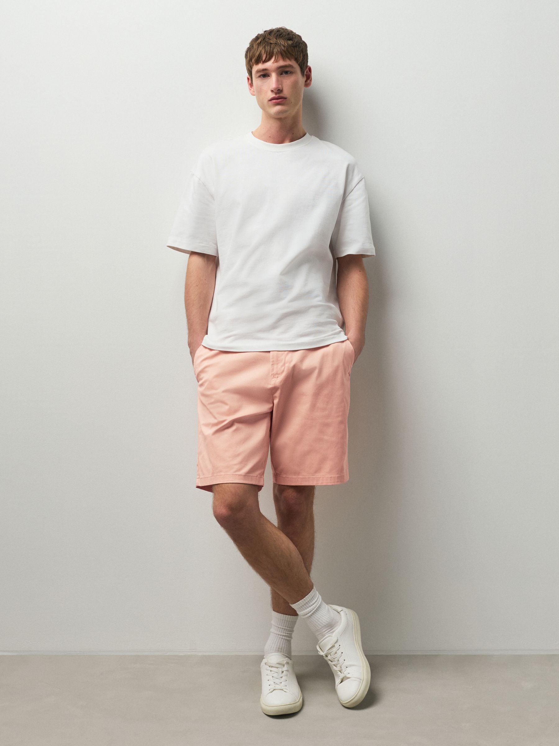 Buy Peach Straight Fit Stretch Chino Shorts from the Next UK