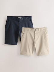 Navy/Stone Straight Fit Stretch Chino Shorts 2 Pack - Image 1 of 5