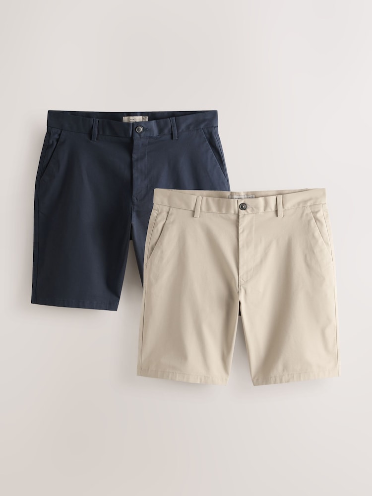 Navy/Stone Straight Fit Stretch Chino Shorts 2 Pack - Image 1 of 5