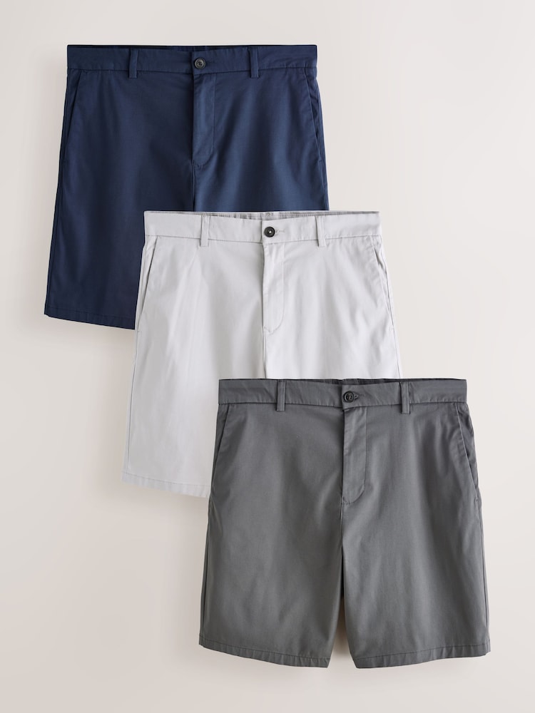 Black/Ink Blue/Charcoal Relaxed Fit Stretch Chino Shorts 3 Pack - Image 1 of 10 Black/Ink Blue/Charcoal Relaxed Fit Stretch Chino Shorts 3 Pack - Image 1 of 10