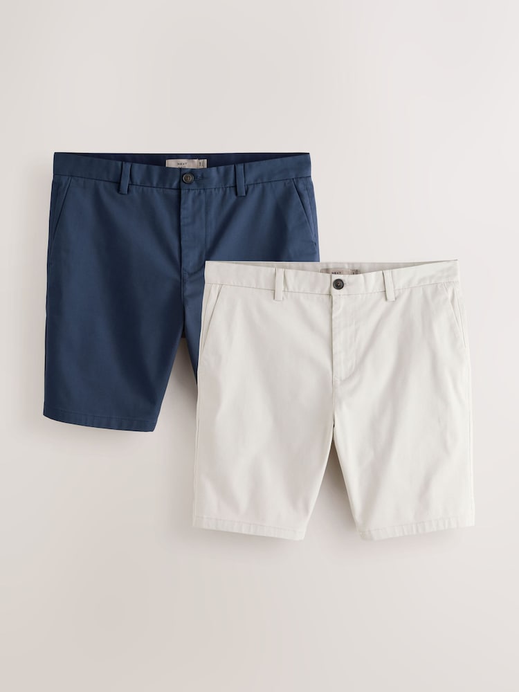 Ink Blue/Bone Slim Fit Stretch Chino Shorts 2 Pack - Image 1 of 11