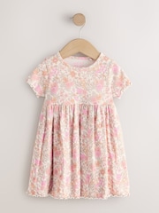 Розовая в цветочек - Платье в рубчик с короткими рукавами (3mths-7yrs) - Изображение 1 4