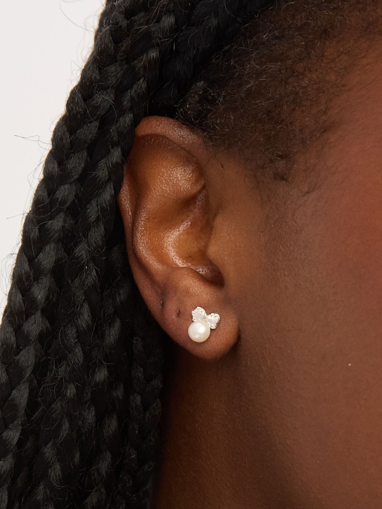 Simply Silver 925 Sterling Silver Pave and Pearl Stud Earrings - Image 1 of 2 Simply Silver 925 Sterling Silver Pave and Pearl Stud Earrings - Image 1 of 2