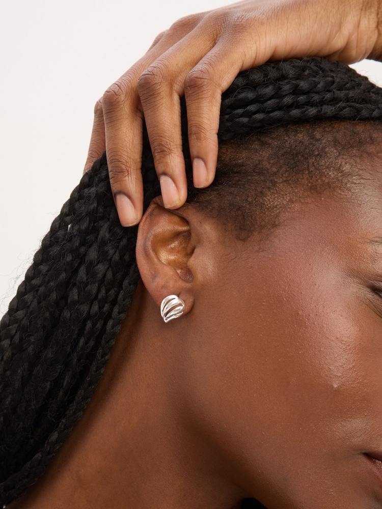 Simply Silver 925 Sterling Silver Open Ridged Wave Stud Earrings - Image 2 of 2 Simply Silver 925 Sterling Silver Open Ridged Wave Stud Earrings - Image 2 of 2