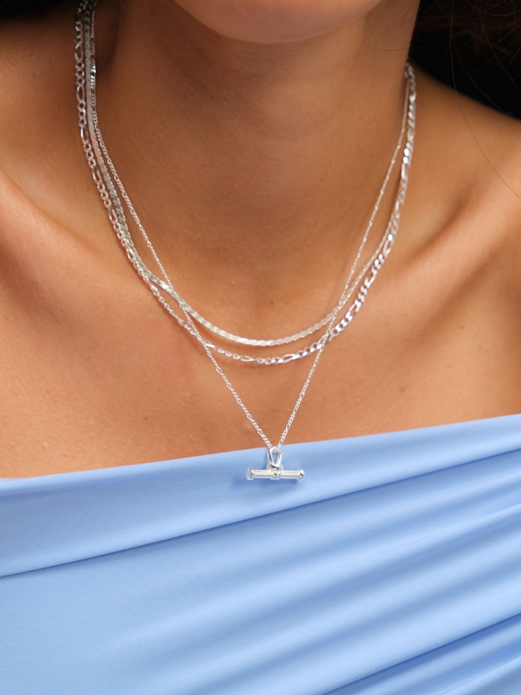 Simply Silver 925 Sterling Silver Textured T-Bar Necklace - Image 3 of 3 Simply Silver 925 Sterling Silver Textured T-Bar Necklace - Image 3 of 3