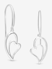 Simply Silver 925 Sterling Silver Polished Fishhook Heart Drop Earrings - Image 1 of 2
