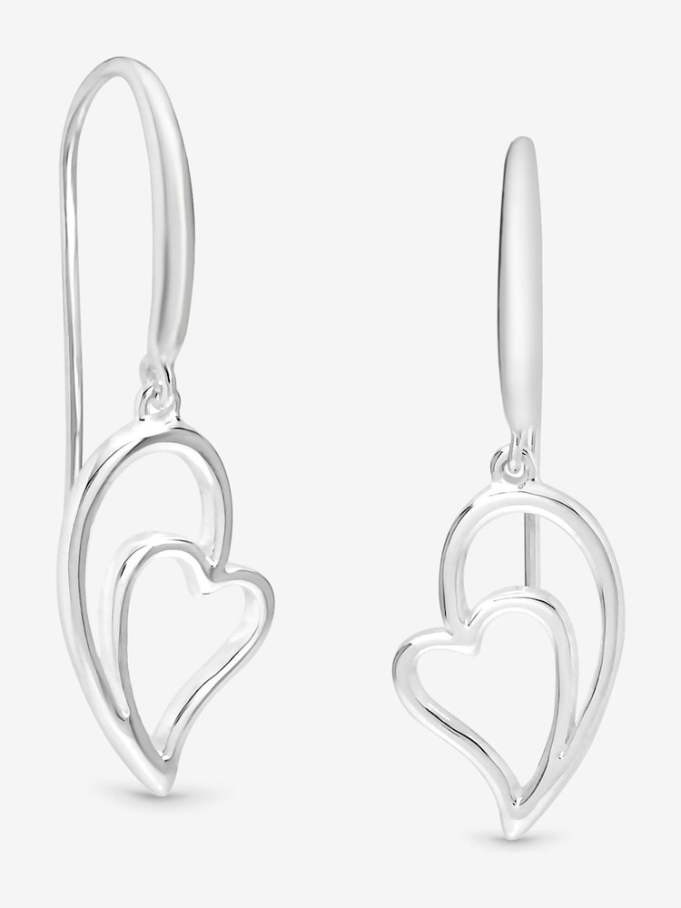 Simply Silver 925 Sterling Silver Polished Fishhook Heart Drop Earrings - Image 1 of 2