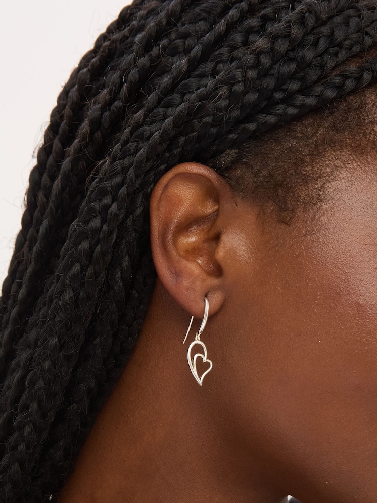 Simply Silver 925 Sterling Silver Polished Fishhook Heart Drop Earrings - Image 2 of 2
