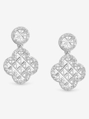 Simply Silver 925 Sterling Silver Textured Double Drop Clover Earrings - Image 1 of 2