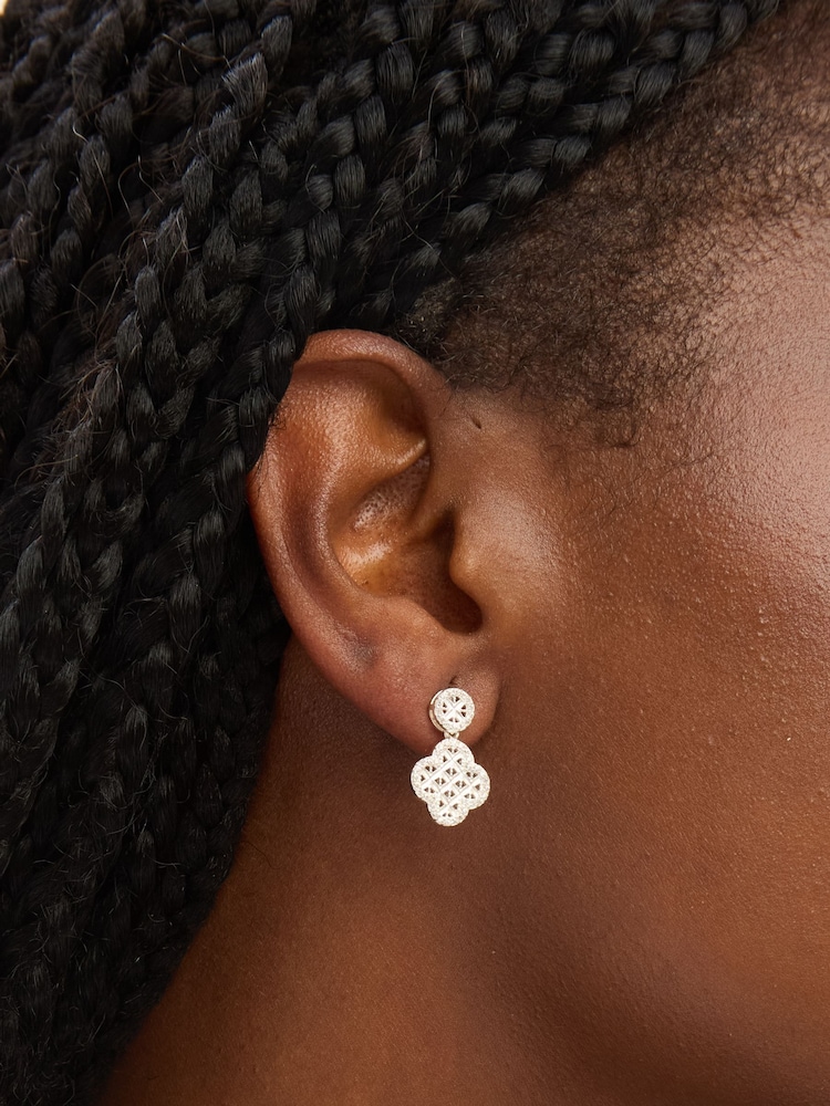 Simply Silver 925 Sterling Silver Textured Double Drop Clover Earrings - Image 2 of 2