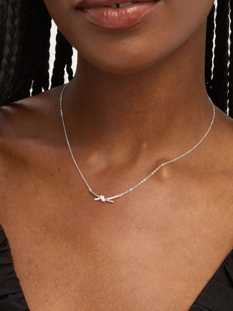 Simply Silver 925 Sterling Silver Polished and Pave Love Knot Necklace - Image 1 of 4