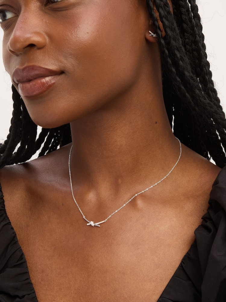 Simply Silver 925 Sterling Silver Polished and Pave Love Knot Necklace - Image 2 of 4