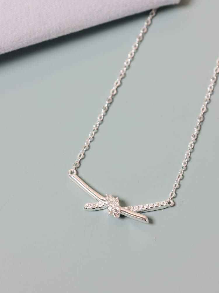 Simply Silver 925 Sterling Silver Polished and Pave Love Knot Necklace - Image 4 of 4 Simply Silver 925 Sterling Silver Polished and Pave Love Knot Necklace - Image 4 of 4