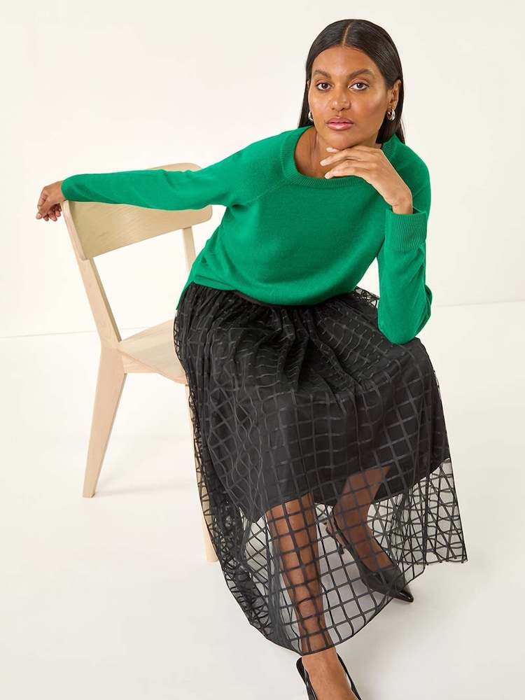 Roman Black Geometric Mesh Overlay Skirt - Image 1 of 5 Roman Black Geometric Mesh Overlay Skirt - Image 1 of 5