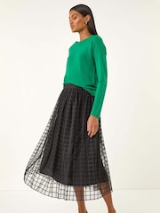 Roman Black Geometric Mesh Overlay Skirt - Image 2 of 5
