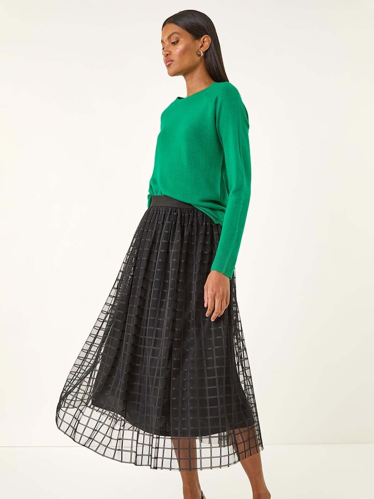 Roman Black Geometric Mesh Overlay Skirt - Image 2 of 5