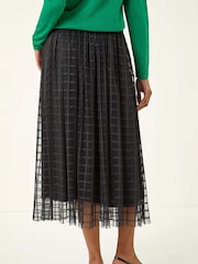 Roman Black Geometric Mesh Overlay Skirt - Image 3 of 5