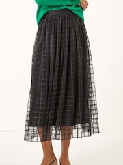 Roman Black Geometric Mesh Overlay Skirt - Image 4 of 5