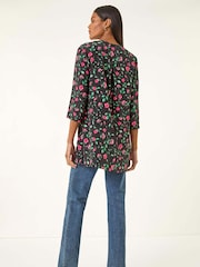 Roman Red Rose Print Longline Buttoned  Blouse - Image 3 of 5