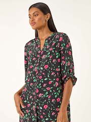 Roman Red Rose Print Longline Buttoned  Blouse - Image 4 of 5
