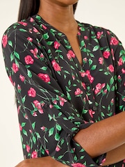 Roman Red Rose Print Longline Buttoned  Blouse - Image 5 of 5