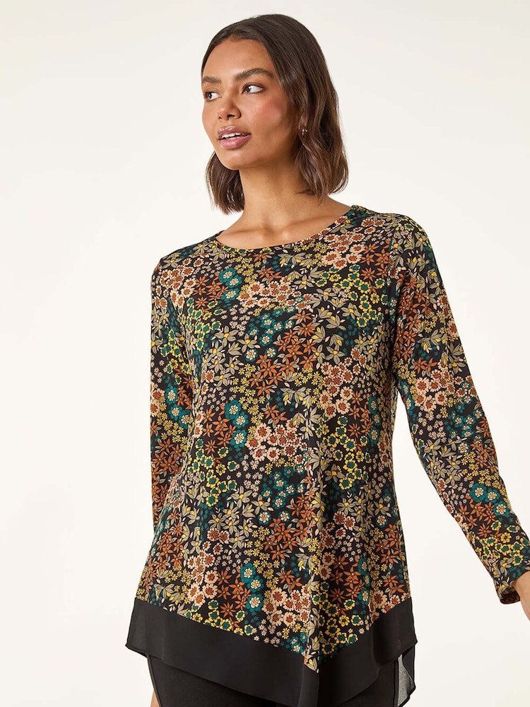 Roman Green Ditsy Floral Print Tunic Top - Image 1 of 5