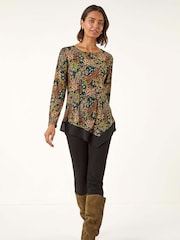 Roman Green Ditsy Floral Print Tunic Top - Image 2 of 5
