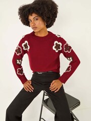 Roman Red Embellished Crew Neck Knit Jumper - Image 1 of 5