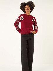 Roman Red Embellished Crew Neck Knit Jumper - Image 2 of 5
