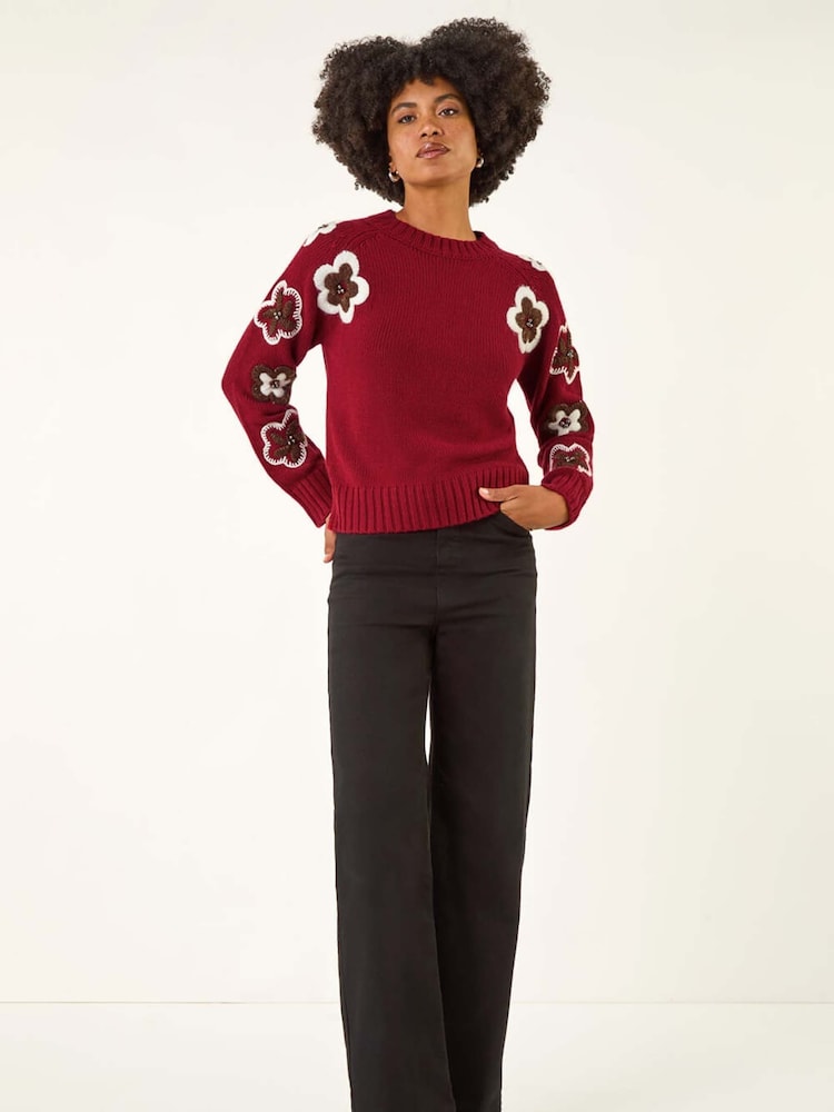 Roman Red Embellished Crew Neck Knit Jumper - Image 2 of 5