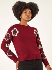 Roman Red Embellished Crew Neck Knit Jumper - Image 4 of 5