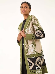 Roman Abstract Jacquard Hooded Cardigan - Imagem 1 de 5