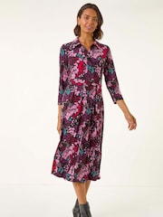 Roman Pink Abstract Buttoned Shirt Midi Dress - Image 1 of 5