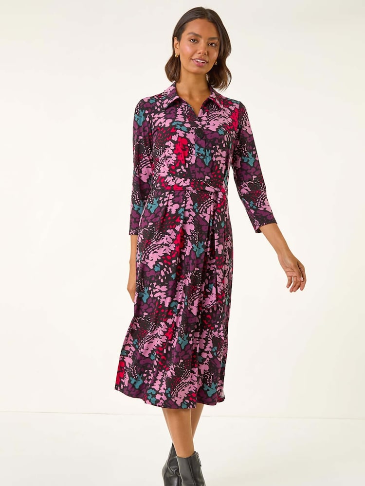Roman Pink Abstract Buttoned Shirt Midi Dress - Image 1 of 5